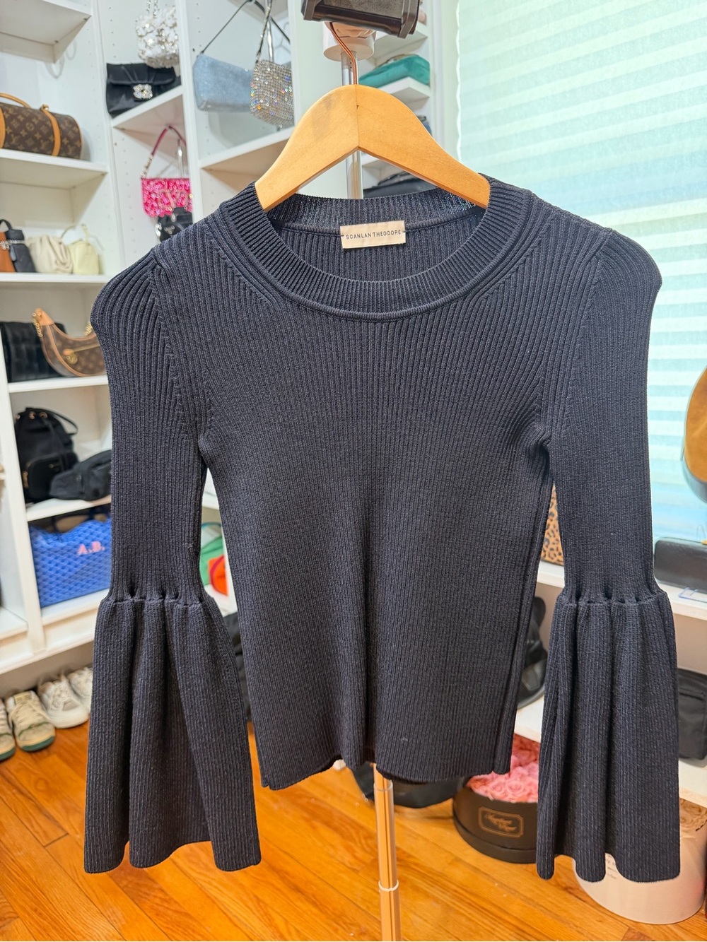 Scanlan Theodore Black Ribbed Bell Sleeve Sweater